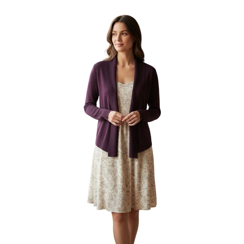 NWT George Eggplant Open Front Cardigan Size L 12/14 Lightweight Draped Layer